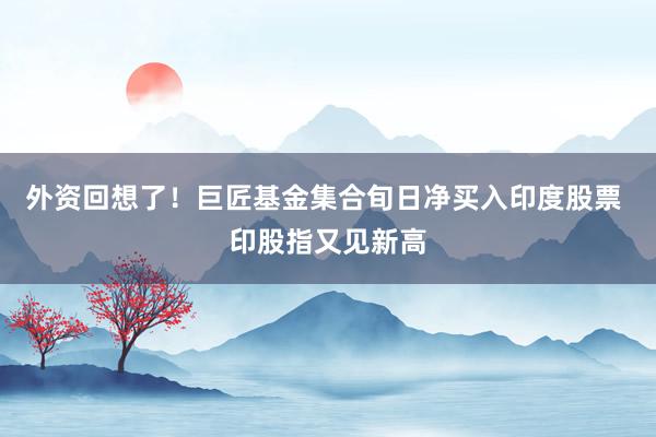 外资回想了！巨匠基金集合旬日净买入印度股票 印股指又见新高