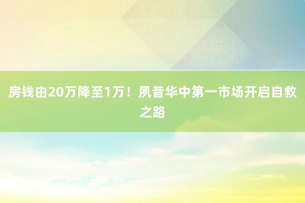 房钱由20万降至1万！夙昔华中第一市场开启自救之路